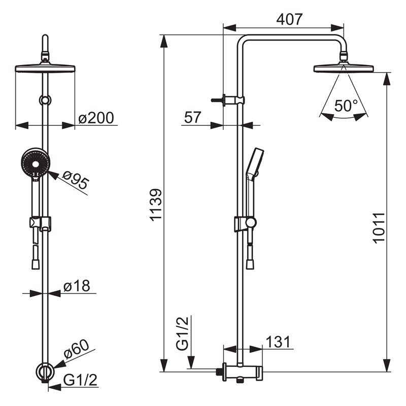 HA Kopfbrause-Set HANSABASICJET 4439 Chrom DN 15