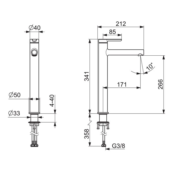 HA EHM WT-Batt. HANSADESIGNO Style 5169 Ausld. 171 mm DN15 chr