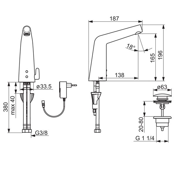 HA Waschtisch-ELB Hansadesigno 5179 2221 mit Netzbetrieb verchromt