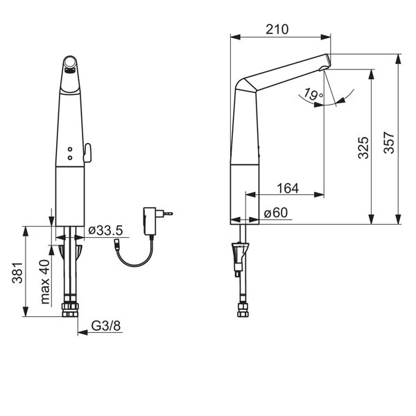 HA Waschtisch-ELB Hansadesigno 5194 2211 mit Netzbetrieb verchromt