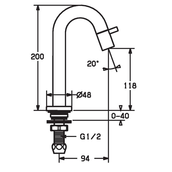 HA EHM WT-Batt. HANSANOVA 5093 Ausld. 94 mm DN15 Matt-Schwarz