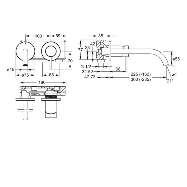 HA Waschtisch Wandbatterie 300 mm Hansapublic 5795 Fertigmont.-Set, chrom