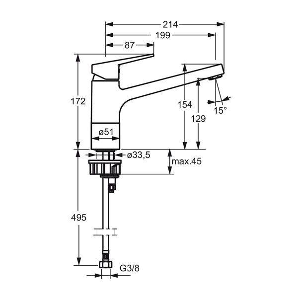 HA EHM Küchenarm. HANSATWIST 0914 Ausld. 199 mm DN15 Matt-Schwarz