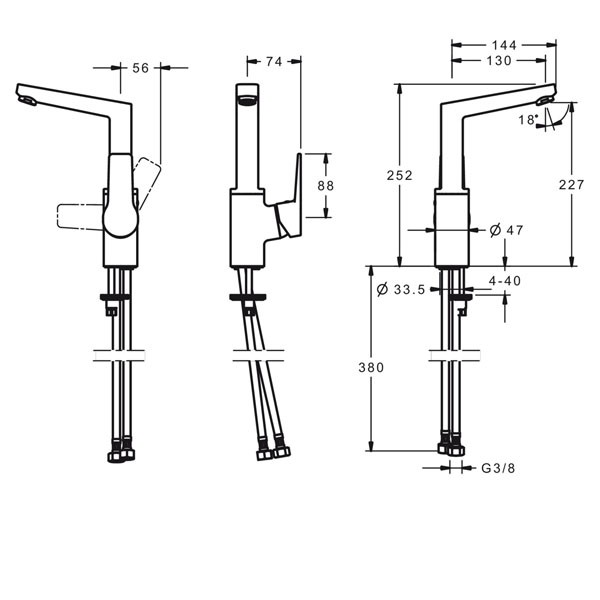 HA EHM WT-Batt. HANSATWIST 0955 Ausld. 130 mm DN15 Matt-Schwarz