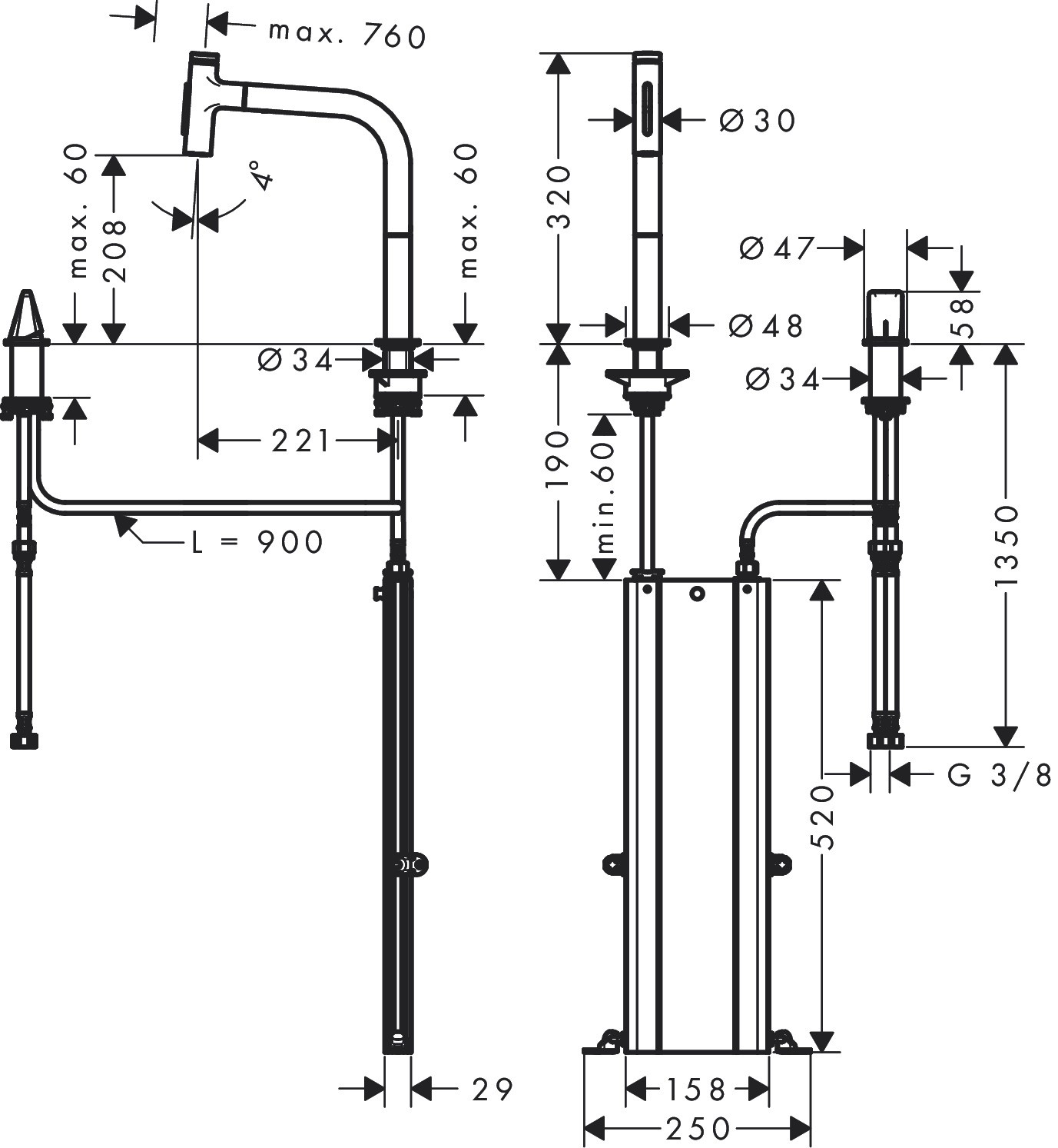 Hansgrohe 2-L.Spültischmischer 200 Select 2jet sBox Ausziehbr.M7120-H200 edelstahl-opt.