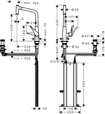Hansgrohe 2-L.Spültischmischer 320 Select sBox Ausziehbr.M7120-H320ST edelstahl-optik