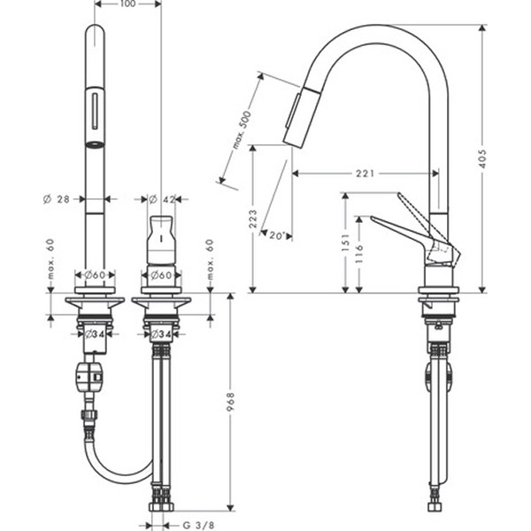 Hansgrohe 2-Loch Spültischmischer Axor Citterio M chrom mit Ausziehbrause