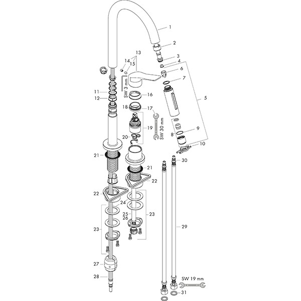 Hansgrohe 2-Loch Spültischmischer Axor Citterio M chrom mit Ausziehbrause