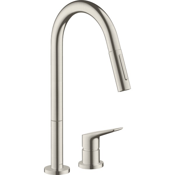 Hansgrohe 2-Loch Spültischmischer Axor Citterio M steel mit Ausziehbrause