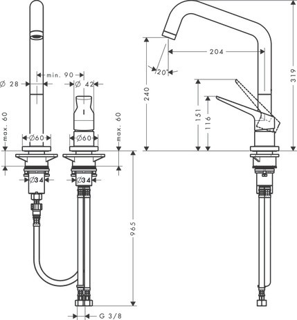 Hansgrohe 2-Loch Spültischmischer Axor Citterio M steel mit Schwenkauslauf
