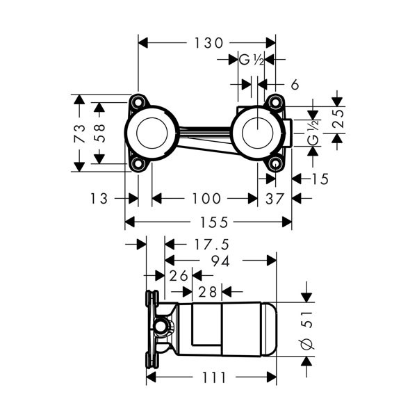 Hansgrohe 2-Loch Waschtischarmatur Grundkörper Unterputz DN15