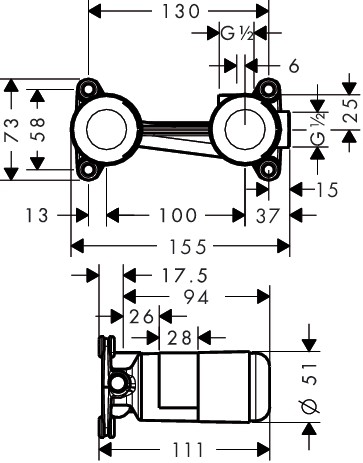 Hansgrohe 2-Loch Waschtischarmatur Grundkörper Unterputz DN15
