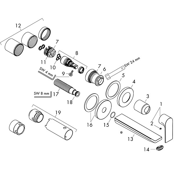 Hansgrohe 2-Loch Waschtischmischer Unterputz Rebris E F-Set 195 mm Auslauf MSW