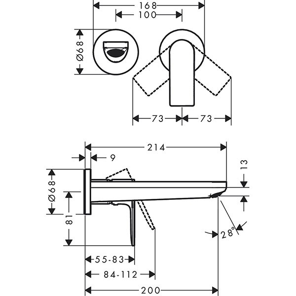 Hansgrohe 2-Loch Waschtischmischer Unterputz Rebris E F-Set 195 mm Auslauf MSW