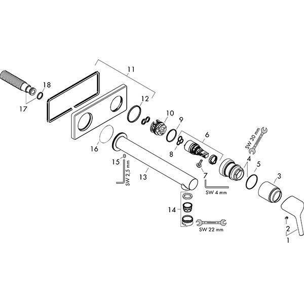 Hansgrohe 2-Loch Waschtischmischer Unterputz Talis S F-Set chrom langer Auslauf