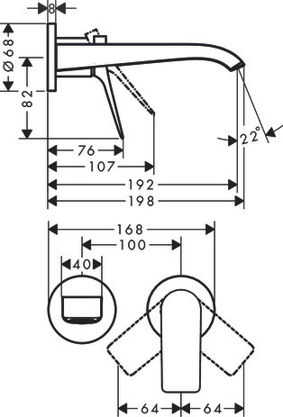 Hansgrohe 2-Loch Waschtischmischer Unterputz Vivenis F-Set 195 mm Auslauf mattschwarz