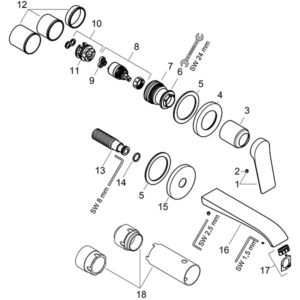 Hansgrohe 2-Loch Waschtischmischer Unterputz Vivenis F-Set 195 mm Auslauf mattschwarz
