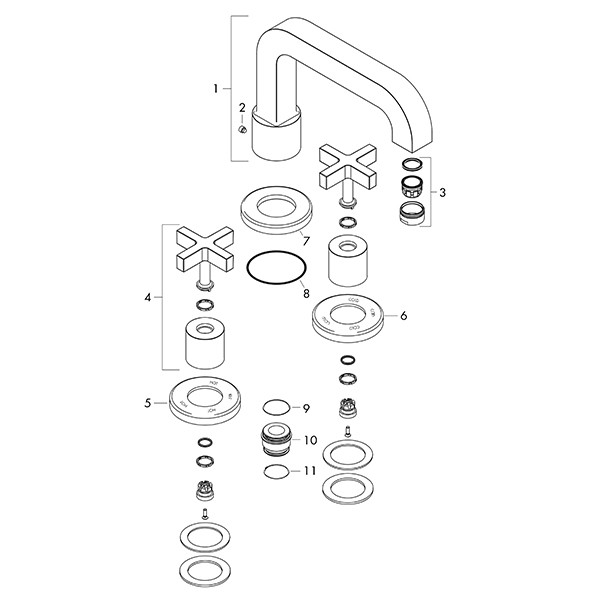 Hansgrohe 3-L.Wannenarmatur Axor Citterio F-Set f.Wannenrand chrom m.Kreuzgriff