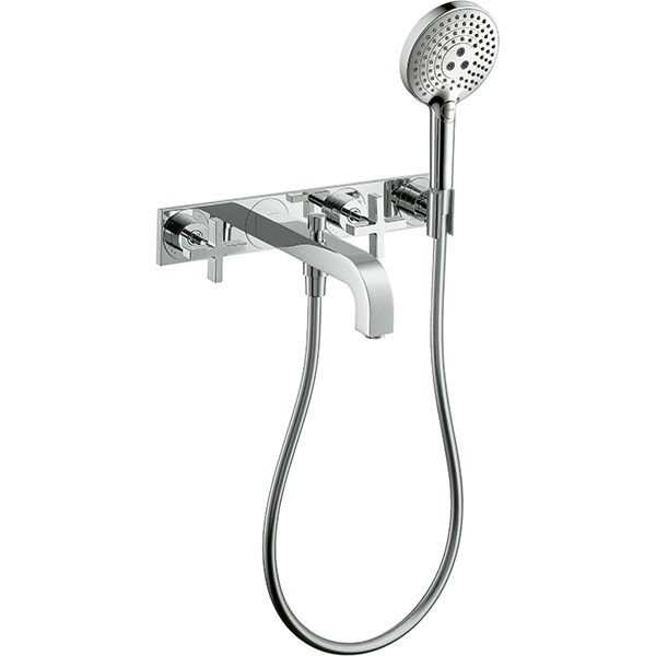 Hansgrohe 3-L.Wannenarmatur Axor Citterio F-Set Wand chrom m.Kreuzgriff/Platte/Handbr.