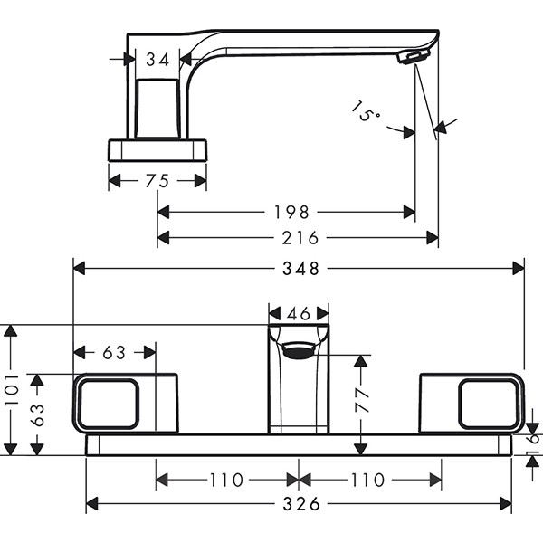 Hansgrohe 3-Loch Wannenarmatur Axor Urquiola F-Set f.Wannenrand chrom