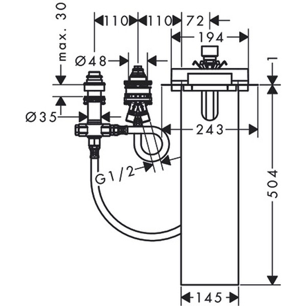 Hansgrohe 3-Loch Wannenarmatur Grundkörper Axor für Wannenrandmontage sBox