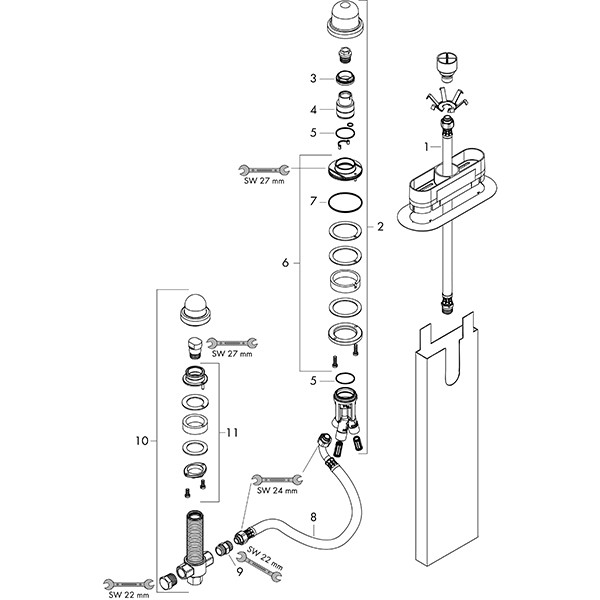 Hansgrohe 3-Loch Wannenarmatur Grundkörper Axor für Wannenrandmontage sBox
