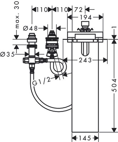Hansgrohe 3-Loch Wannenarmatur Grundkörper Axor für Wannenrandmontage sBox
