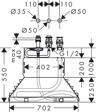Hansgrohe 3-Loch Wannenarmatur Grundkörper Axor für Wannenrandmontage Secubox
