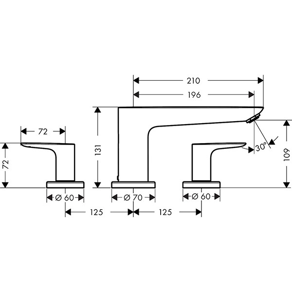 Hansgrohe 3-Loch Wannenarmatur Talis E F-Set chrom f.Wannenrandmontage