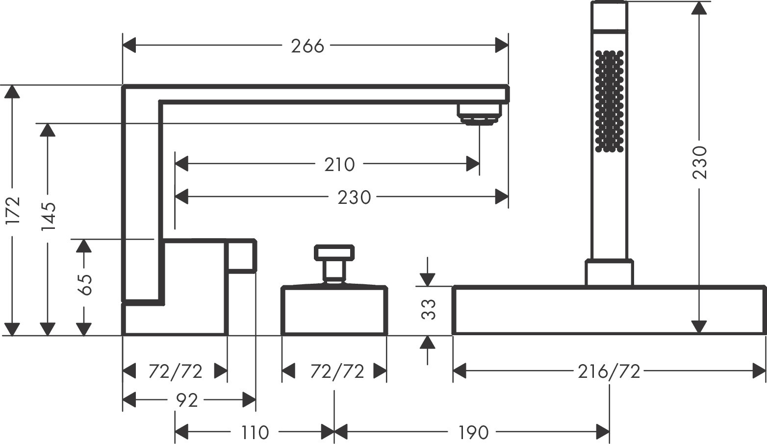 Hansgrohe 3-Loch Wannenmischer Axor Edge F-Set chrom Wannenrandmontage