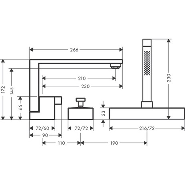 Hansgrohe 3-Loch Wannenmischer Axor Edge F-Set chrom Wannenrandmontage