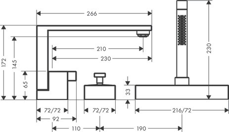 Hansgrohe 3-Loch Wannenmischer Axor Edge F-Set chrom Wannenrandmontage