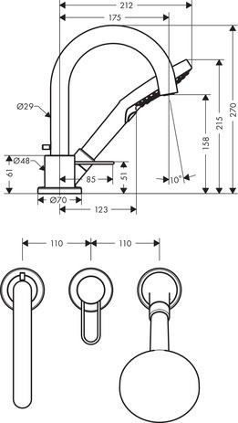 Hansgrohe 3-Loch Wannenmischer Axor Uno F-Set Bügelgriff chrom Wannenrandmontage