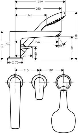 Hansgrohe 3-Loch Wannenmischer Talis E F-Set chrom Wannenrandmontage