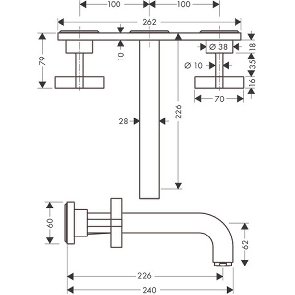 Hansgrohe 3-Loch Waschtischarm.Axor Citterio Wand F-Set lang chrom m.Platte/Kreuzgr.