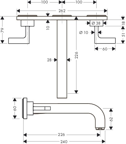 Hansgrohe 3-Loch Waschtischarm.Axor Citterio Wand F-Set lang chrom m.Platte u.Hebelgr