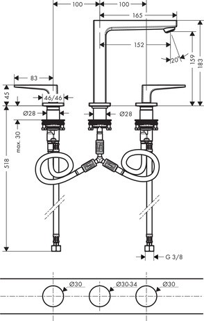 Hansgrohe 3-Loch Waschtischarmatur 160 Metropol Bügelgriff chrom