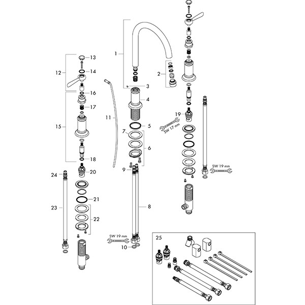 Hansgrohe 3-Loch Waschtischarmatur 180 Axor Montreux Standmodell Hebelgriff BN