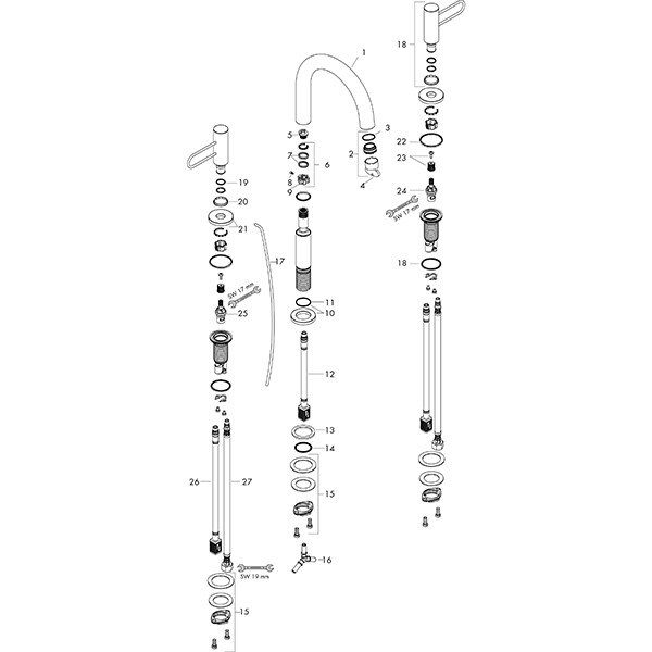 Hansgrohe 3-Loch Waschtischarmatur 200 Axor Uno Bügelgriff chrom