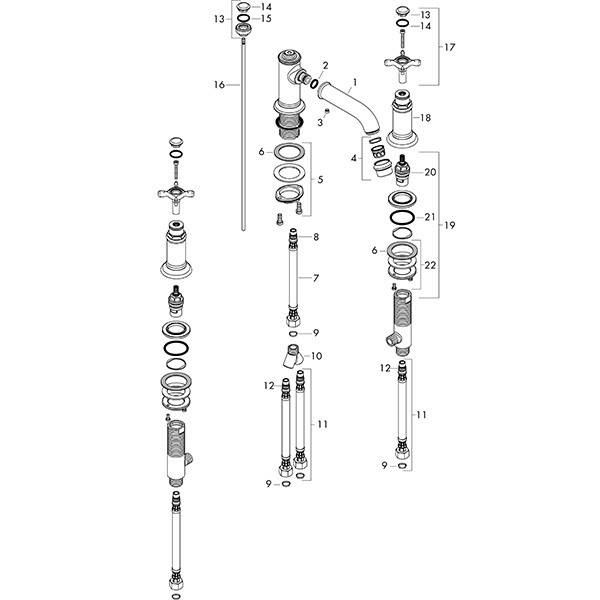 Hansgrohe 3-Loch Waschtischarmatur 30 Axor Montreux Kreuzgriff chrom