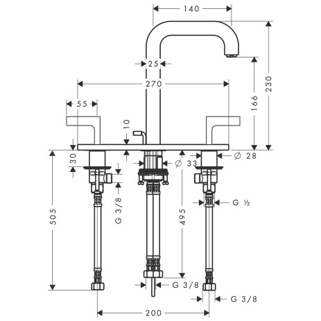 Hansgrohe 3-Loch Waschtischarmatur Axor Citterio chrom m.Platte u.Hebelgriffen