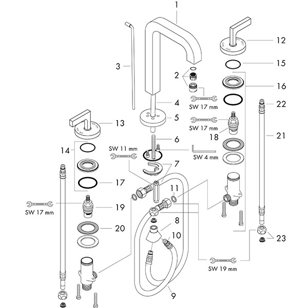 Hansgrohe 3-Loch Waschtischarmatur Axor Citterio chrom mit Hebelgriffen