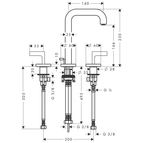 Hansgrohe 3-Loch Waschtischarmatur Axor Citterio chrom mit Hebelgriffen
