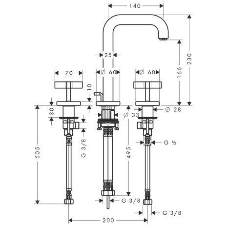 Hansgrohe 3-Loch Waschtischarmatur Axor Citterio chrom mit Kreuzgriffen