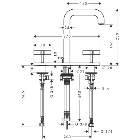 Hansgrohe 3-Loch Waschtischarmatur Axor Citterio chrom mit Platte u.Kreuzgriffen