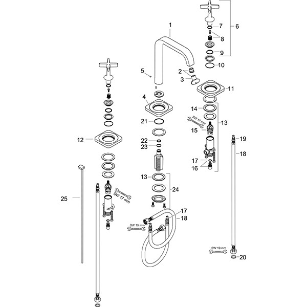 Hansgrohe 3-Loch Waschtischarmatur Axor Citterio E Standmodell chrom
