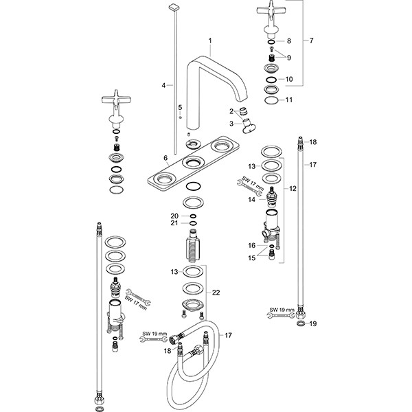Hansgrohe 3-Loch Waschtischarmatur Axor Citterio E Standmodell chrom mit Platte