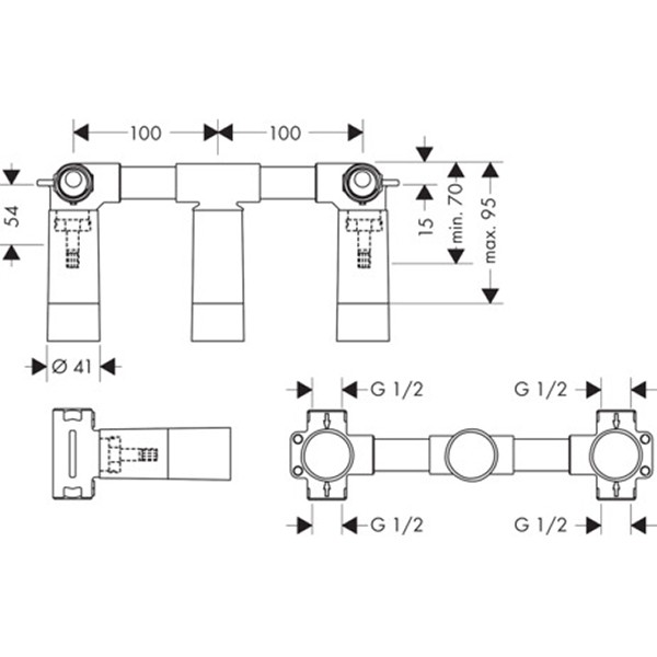 Hansgrohe 3-Loch Waschtischarmatur AXOR Grundkörper Wandversion