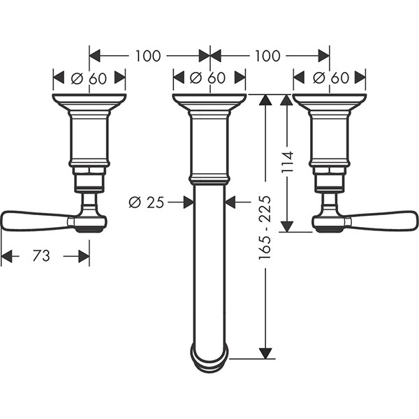 Hansgrohe 3-Loch Waschtischarmatur Axor Montreux Wand Fertigset Hebelgriff BN
