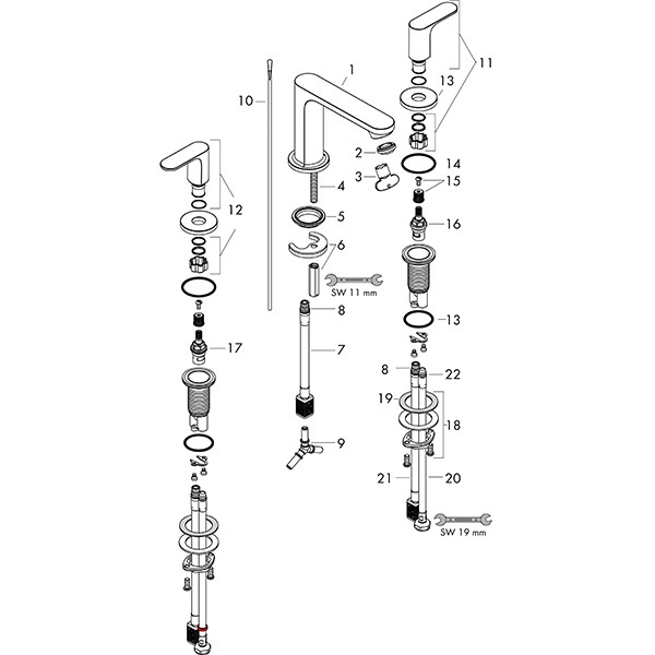 Hansgrohe 3-Loch Waschtischarmatur Rebris S mit Zugstange chrom